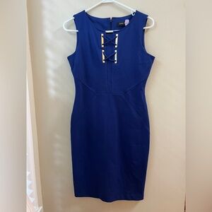 Ivanka Trump Royal Blue Sheath Dress with Gold Accents